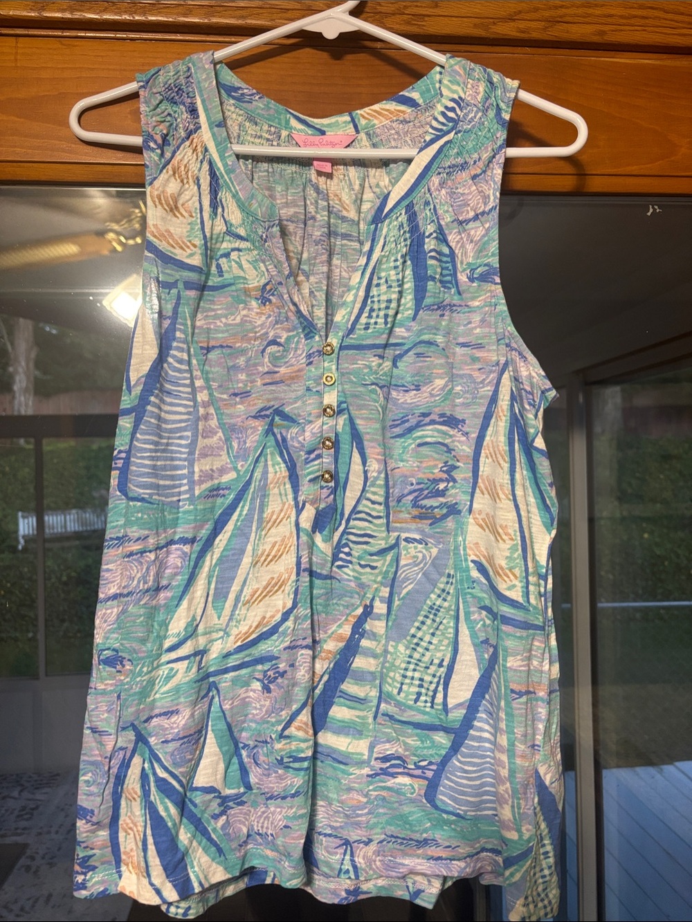 Lilly Pulitzer Sailboat Print Sleeveless Tank - Blue, Teal, White